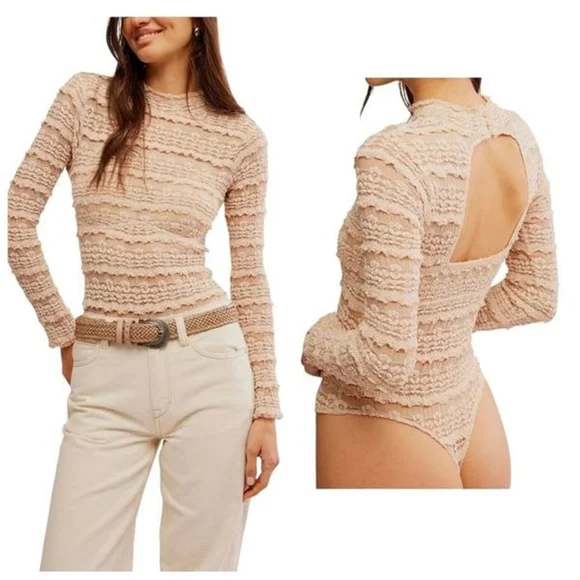 Free People Women's Angelina Bodysuit Size Large Beige - Picture 1 of 11